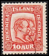 1916. Two Kings. 10 Aur Red. Perf. 14x14½, Wm. Cross. With Interesting Variety: Misplaced Cent... (Michel 81) - JF520199 - Gebraucht