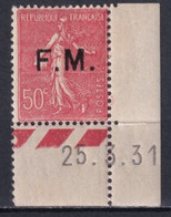 1929 - FRANCHISE MILITAIRE - YVERT N°6c VARIETE "M" RAPPROCHE * MLH COIN DATE ! - COTE = 20+ EUR. - Timbres De Franchise Militaire