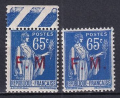 1937 - FRANCHISE MILITAIRE TYPE PAIX - YVERT N°8 + 8a (VARIETE SANS POINT APRES "M") ** MNH - COTE = 62.8 EUR. - Militärische Franchisemarken