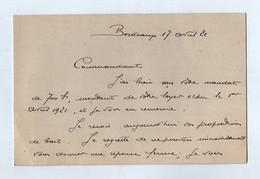 VP19.657 - 1921 - Carte - Lettre De Mr ? à BORDEAUX Pour Mr Le Commandant René ROBERT ( Officier De Marine ) à BREST ? - Manuscripts