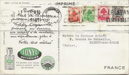 BEYROUT -LIBAN-CARTE PUBLICITAIRE IONYL -AFFRANCHIE N°67-68-69 ET 79 - ANNEE 1951 - Libano