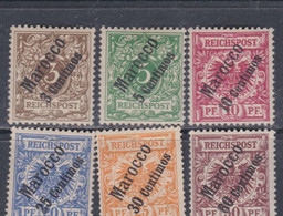 Maroc : Bureaux Allemands N° 1 / 6 X Timbres D'Allemagne De 1889 Surchargés, Les 6 Valeurs Trace Charnière, TB - Ufficio: Marocco