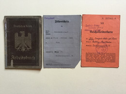 ARBEITSBUCH GLEIWITZ 1936 - EINLAGEBLATT FÜHRERSCHEIN 1938 - REICHSTLEIDERKARTE 1940 - Documents