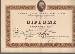 Bordeaux (33 Gironde) Diplome COURS JS BACH 1947  (M3518) - Diploma & School Reports