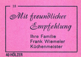 1 Altes Gasthausetikett, Familie Frank Wiemeler #2941 - Matchbox Labels