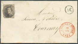 N°6 - Médaillon 10c. Brun, Obl. P.167 Sur Lettre De CHIEVRES-ATTRE le 12 Octobre 1851 + Boîte Rurale AC vers Tournay. - 1851-1857 Medaglioni (6/8)