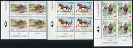 FINLAND 1994 Red Cross: Horses Blocks Of 4 MNH / **.  Michel  1245-47 - Unused Stamps