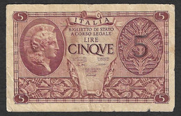 Italia - Banconota Circolata Da 5 Lire "Atena Elmata" P-31a - 1944  #17 - Italia – 5 Lire