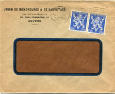 BELGIQUE LETTRE A ENTETE DE L'UNION DE REMORQUAGE & DE SAUVETAGE LETTRE DEPART ANTWERPEN 19 III 1946 - Covers & Documents