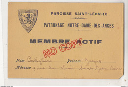 Au Plus Rapide Carte Membre Actif 1936 Paroisse Léon IX Patronage Notre-Dame Des Anges Nancy - Unclassified