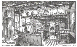 DRAWING OF THE BAR, RED LION INN, LLANSANNAN, CLWYD, WALES. UNUSED POSTCARD Kg5 - Denbighshire