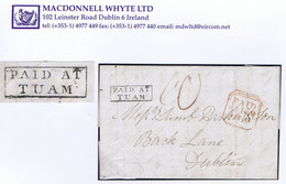 Ireland Galway 1836 Letter Tuam To Dublin Prepaid "10" With Framed PAID AT/TUAM Excellent Strike In Black - Préphilatélie