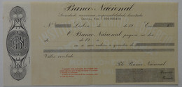 1900s   Cheque Check Chèque  Banco Nacional Instituto Superior De Comercio  Lisboa Big Size 13 Cm X 28 Cm Rare - Assegni & Assegni Di Viaggio