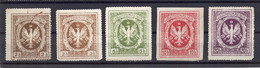 1916. POLAND, LEGIONAR POLISH REVENUE, TAX STAMPS, SET OF 5, MH - Nuovi