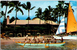 Hawaii Waikiki Beach Outrigger Canoe Catamaran And The HaleKulani Hotel 1961 - Honolulu