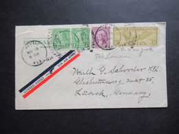 USA 1934 Via Air Mail / Luftpost Miami To Ney York über London Und Stempel Paris Nach Lübeck Umschlag Esmeralda Miami - Covers & Documents