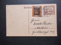 Saargebiet 1924 Ganzsache Mit Zusatzfrankatur Landschaftbilder Nr.85 Als Fern PK Völklingen Nach Aachen - Cartas & Documentos