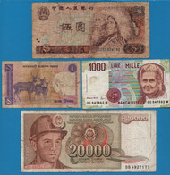 LOT BILLETS 3 BANKNOTES: ITALIA  - CHINA - YUGOSLAVIA - BANGLADESH - Lots & Kiloware - Banknotes