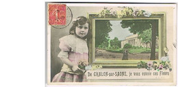 De CHALON-sur-SAONE Je Vous Envoie Ces Fleurs- CPA  Fillette- Cadre- Fleurs-circulée 1906 - Chalon Sur Saone
