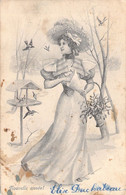 CPA Illustrée Dame Au Chapeau En Train De Nourrir Les Oiseaux - Elise Duchateau - Nouvelle Année - 1909 - 1900-1949