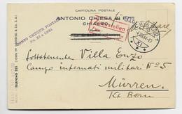 HELVETIA SUISSE CARTOLINA CHIESA CHIASSO 4.VIII.1944 TO MURREN BERN + ZUZUSTELLEN - Oblitérations