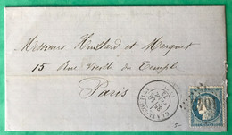 France N°60A Sur Lettre Claye-Souilly (73) 10.2.1873 + GC 1043 - (C518) - 1849-1876: Klassik