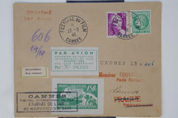 C1 FRANCE   BELLE LETTRE 1946 1ER FESTIVAL DE CANNES POUR PRAGUE+VIGNETTE +++PAS COURANT+AFFRANC. PLAISANT - 1960-.... Storia Postale