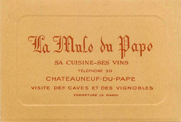 Chateauneuf Du Pape * La Mule Du Pape Restaurant Vins Caves Vignoble Tel.30 * Carte De Visite Ancienne - Chateauneuf Du Pape