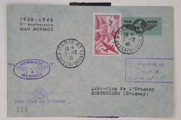 C1 FRANCE  BELLE LETTRE  1946 PARIS POUR MONTEVIDEO URUGUAY   +++ VIGNETTE J. MERMOZ +++AFF. PLAISANT - 1960-.... Brieven & Documenten