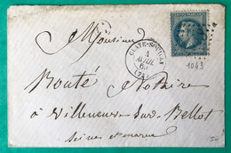 France N°29 Sur Enveloppe TAD Claye-Souilly (73) 4.4.1869 + GC 1043 - (C521) - 1849-1876: Klassik