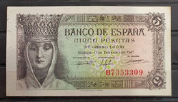 ESPAÑA.  EDIFIL 446 A. 5 PTAS 13 DE FEBRERO DE 1943 SERIE B.  CONSERVACIÓN MBC+. - 5 Pesetas