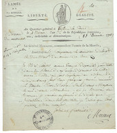 LUXEMBOURG - 1794 -ARMEE DE LA MOSELLE -TRES RARE - PAS D'ENVELOPPE DU Général Moreaux -Weiler La Tour Au Luxembourg ! - ...-1852 Vorphilatelie