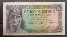 ESPAÑA.  EDIFIL 446a. 5 PTAS 13 DE FEBRERO DE 1943 SERIE A.  CONSERVACIÓN EBC. - 5 Pesetas