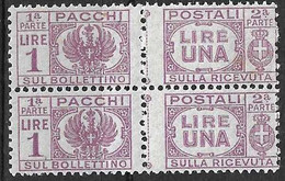 ITALIA - 1946 - PACCHI POSTALI -COPPIA DEL LIRE 1 - FIL CORONA - NUOVO MNH**(SS 60 - YVERT 46 - MICHEL 60) - Postal Parcels