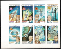 Oman Dhufar Space 1972 Space Achievements Of Great Political Men.  Sheetlet With Black Apollo 17 Overprint  IMPERF - Oman