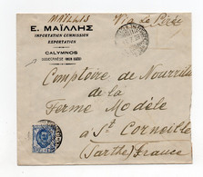 !!! ITALIE, COLONIES, EGEE, LETTRE DE CALYMNOS DE 1928 POUR LA FRANCE, VIA LE PIREE - Aegean (Rodi)