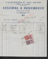 FACTURE SUR TIMBRE FISCAUX DE 1938 SOUCHAL & BOUCHERET COMMERCE DE BOIS À ROYAT : - Revenue Stamps