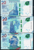 HONGKONG NLP  20 DOLLARS  1.1.2018 Issued 2020 : HSBC + SBC + BOC  (= 3 BANKS ) = 3 DIFFERENT BANKNOTES      UNC. - Hong Kong