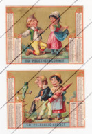 Calendrier 1883 En 2 Chromos - Publicité Maison Du Blanc E. Péléeheid - Cornet à VERVIERS  - Humour, Chromo (B305) - Small : ...-1900