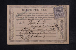 FRANCE - Carte Précurseur De Saint Césaire Lès Nîmes Pour Grenoble En 1877 Avec Sage 15ct- L 121958 - Vorläufer