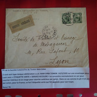 LETTRE TONKIN SOCIETE COTONNIERE NAM DINH 14.3.1935 SERIVE ACCELERE POUR LYON SOCIETE DE FILATURE DE MADAGASCAR - Storia Postale