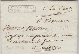 Marque Du Gal En Chef De L'armée D'Italie Sur Lettre De Gênes à Destination De Milan - 1813 - Army Postmarks (before 1900)