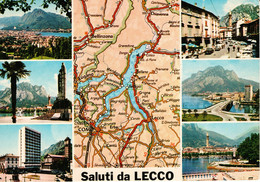 LECCO - VEDUTINE MULTIVUES E CARTA AUTOMOBILISTICA TOURING CLUB ITALIANO - VIAGGIATA ANNI '80 - Lecco