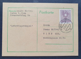 Österreich 1945, Postkarte BADEN 20.XII.45 Letzttag - 1945-60 Brieven