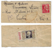 MARSEILLLE GARE Lettre Mignonnette 50c Paix Rouge Yv 283 Ob Meca 1935 Verso Etiquette Tuberculose 1934 Lait NESTLE - Antitubercolosi