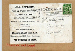 JOS. APPLEBY FISH & PAPER MERCHANT SHIELD ST SHIELDFIELD B/W POSTCARD NEWCASTLE ADVERT ADVERTISING - Newcastle-upon-Tyne