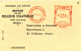 1963 Kaart Ministerie Van Justitie BESTUUR BELGISCH STAATSBLAD Brussel 23 - Gefr. 2 Fr - 1960-79