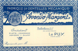 Le Puy * Fabrique De Dentelles Mécanique AVONDO MARGERIT * Carte De Visite Ancienne - Le Puy En Velay