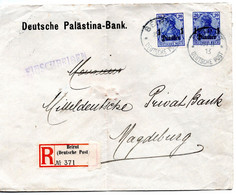 58804 - Dt. Post I.d.Tuerkei - 1913 - 1Pia PrivatGAUmschlag M ZusFr Als R-Bf BEIRUT -> MAGDEBURG, Le. Senkr Bug - Turkse Rijk (kantoren)