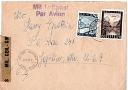 58808 - Oesterreich - 1947 - 3S Luftpost MiF A LpBf M. US-Zensur "2904" LINZ -> Joplin, MO (USA) - 1945-60 Covers